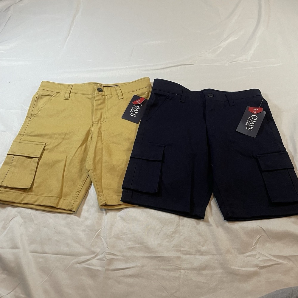 Chaps Kids Cargo Shorts Bundle Tan Navy Blue Stretch‎ Twill Size 6/7 NWT 2 Pack